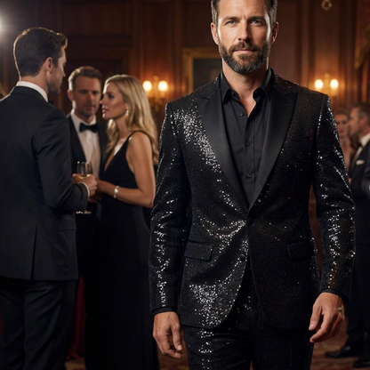 ⏳Time-Limited Special⏰Men's Black Sparkle Tuxedo Suit Set