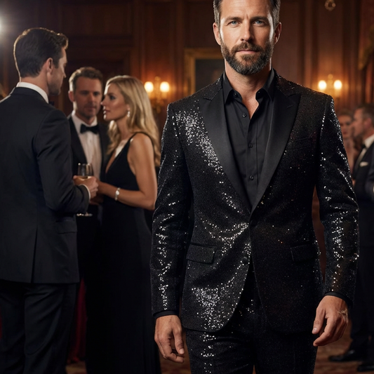 ⏳Time-Limited Special⏰Men's Black Sparkle Tuxedo Suit Set