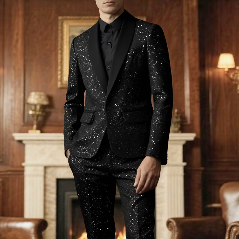 ⏳Time-Limited Special⏰Men's Black Sparkle Tuxedo Suit Set