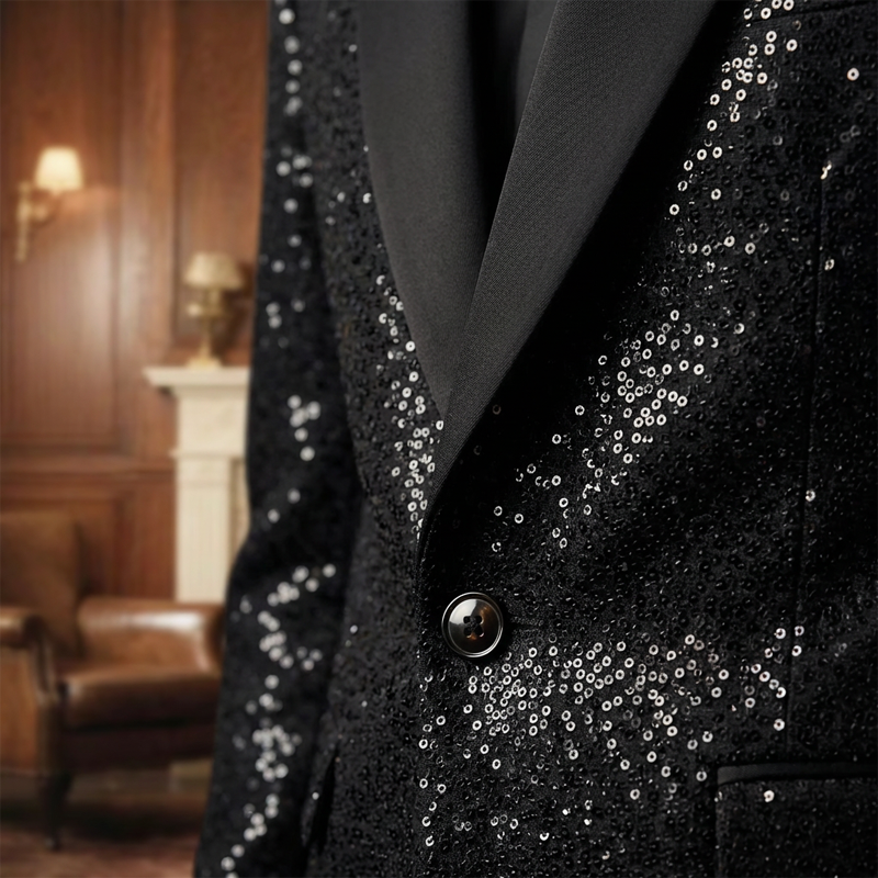 ⏳Time-Limited Special⏰Men's Black Sparkle Tuxedo Suit Set