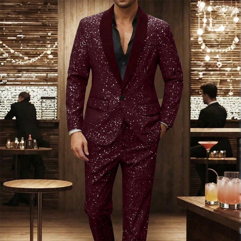 ⏳Time-Limited Special⏰Men's Black Sparkle Tuxedo Suit Set