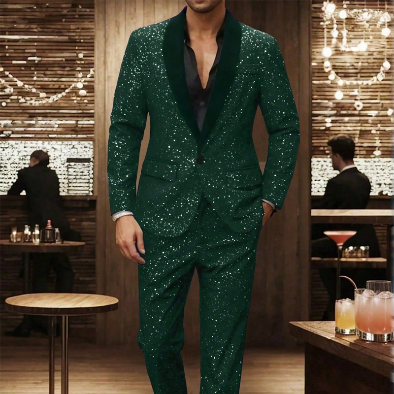 ⏳Time-Limited Special⏰Men's Black Sparkle Tuxedo Suit Set