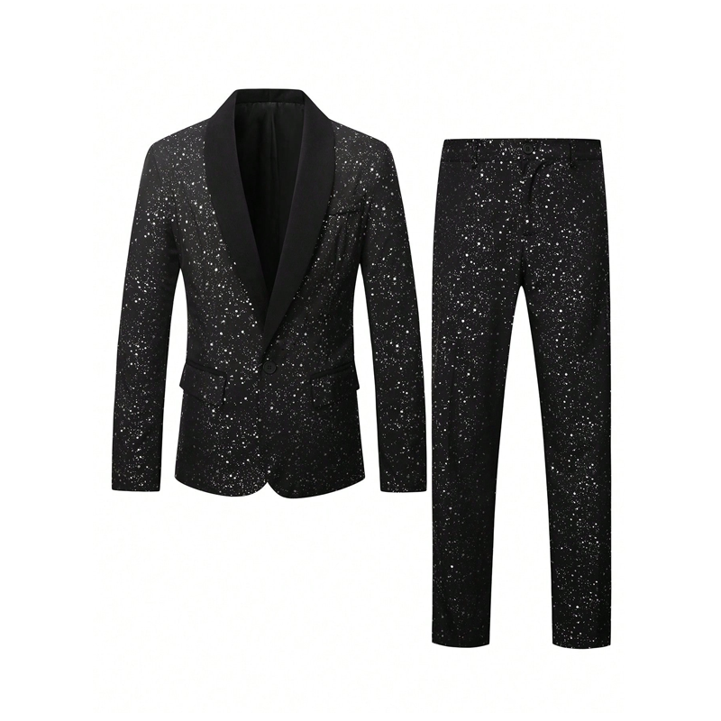 ⏳Time-Limited Special⏰Men's Black Sparkle Tuxedo Suit Set
