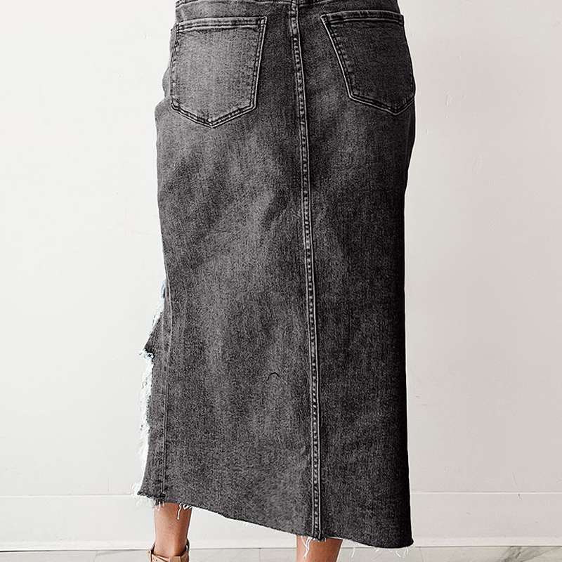 💙40% OFF! 💎 Women's High-Waist Ripped Denim Midi Skirt – Asymmetrical Hem, Distressed Details & Flattering Fit 👖✨