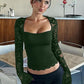 Women's Solid Color T-Shirt with Floral Lace, Split Ruffles and Sheer Sleeves