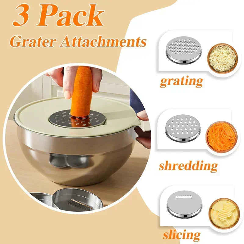 🎉 2026 Sale — Over 31,200 Sold! 🥣 304 Stainless Steel Mixing Bowl Set with Airtight Lids & Grater Attachments 🔪✨