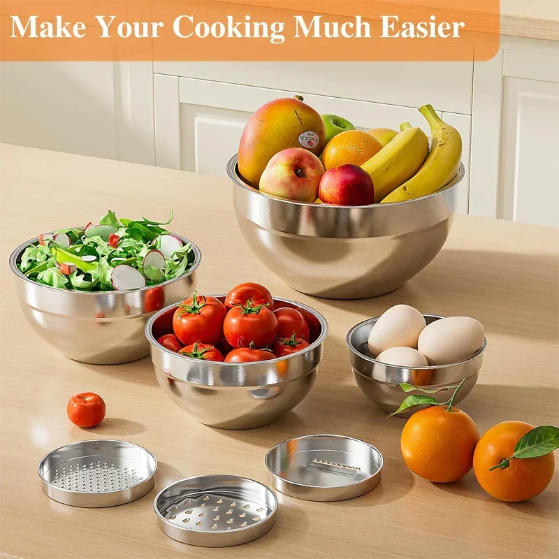 🎉 2026 Sale — Over 31,200 Sold! 🥣 304 Stainless Steel Mixing Bowl Set with Airtight Lids & Grater Attachments 🔪✨