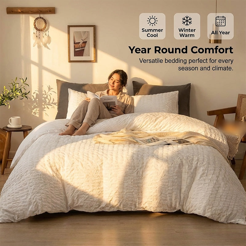 4-Piece Textured Seersucker Bedding Set