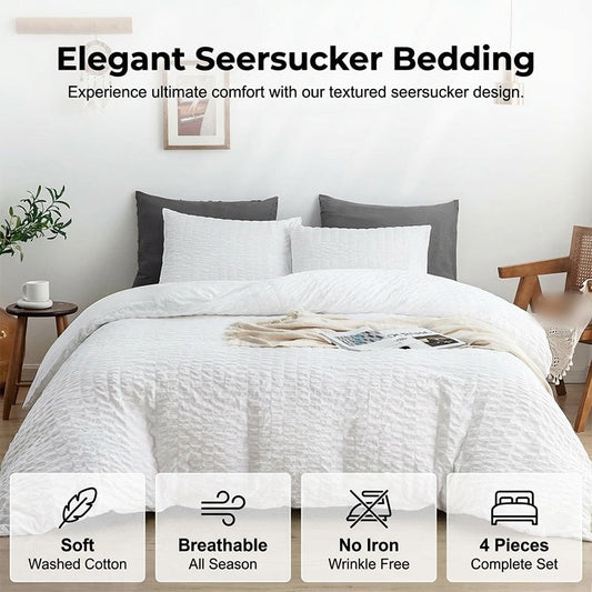 4-Piece Textured Seersucker Bedding Set