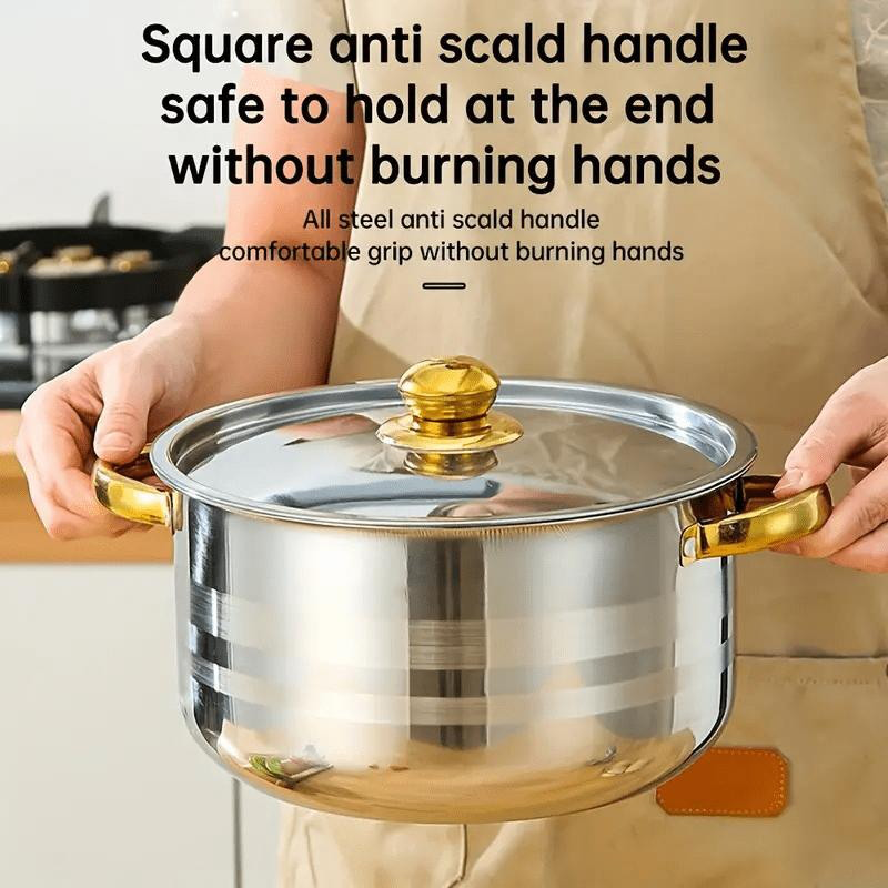 💎 -50% ON 5-PC STAINLESS STEEL SET! 💎 Thickened Pots, Glass Lids & Elegant Gold Accents for Any Stovetop