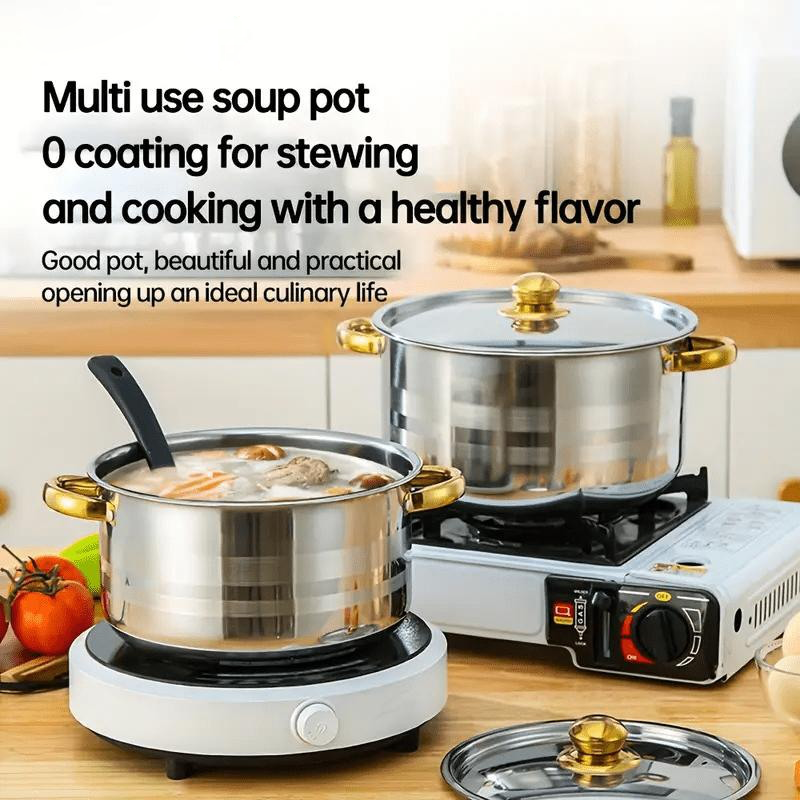 💎 -50% ON 5-PC STAINLESS STEEL SET! 💎 Thickened Pots, Glass Lids & Elegant Gold Accents for Any Stovetop