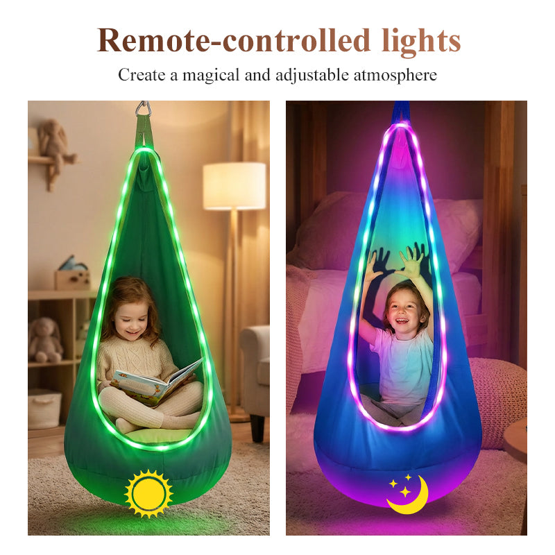 🌟 50% OFF! Light-Up Pod Swing Chair for Kids – Remote Control, Durable & Cozy Private Hideaway 🪑