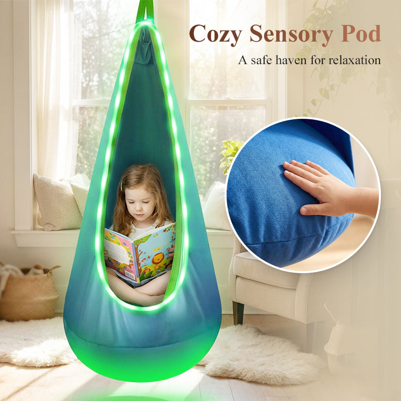 🌟 50% OFF! Light-Up Pod Swing Chair for Kids – Remote Control, Durable & Cozy Private Hideaway 🪑