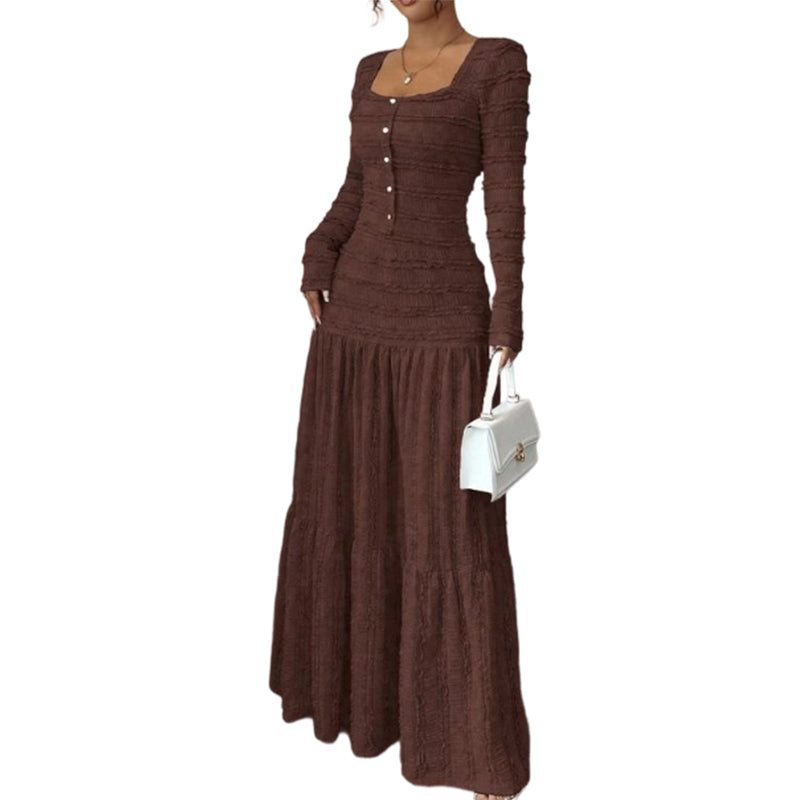 ✨ 50% OFF NOW! 👗 Square Neck Maxi Dress – Smocked Bodice, Ruffle Trim & Breathable Fabric 🌸