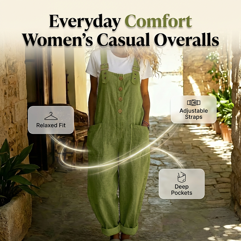 👖 50% OFF NOW! 🌿 Women's Casual Button-Front Overalls – Adjustable Straps, Breathable Fabric & Relaxed Fit ✨