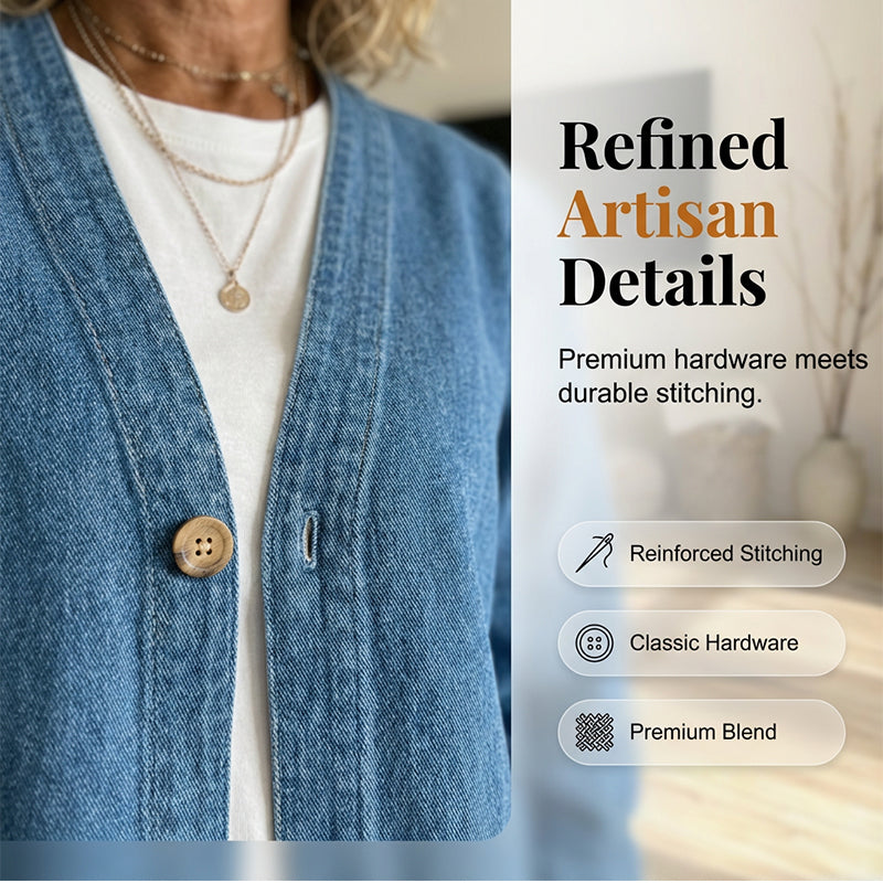 🧥 LIMITED TIME 50% OFF! ✨ Women's V-Neck Denim Jacket – Collarless Button Front, Breathable & Relaxed Fit 💙