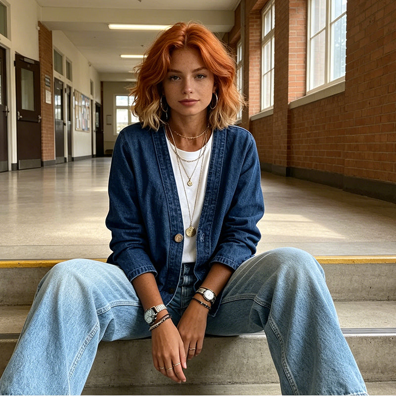 🧥 LIMITED TIME 50% OFF! ✨ Women's V-Neck Denim Jacket – Collarless Button Front, Breathable & Relaxed Fit 💙