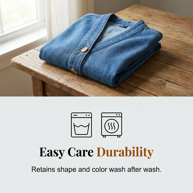 🧥 LIMITED TIME 50% OFF! ✨ Women's V-Neck Denim Jacket – Collarless Button Front, Breathable & Relaxed Fit 💙