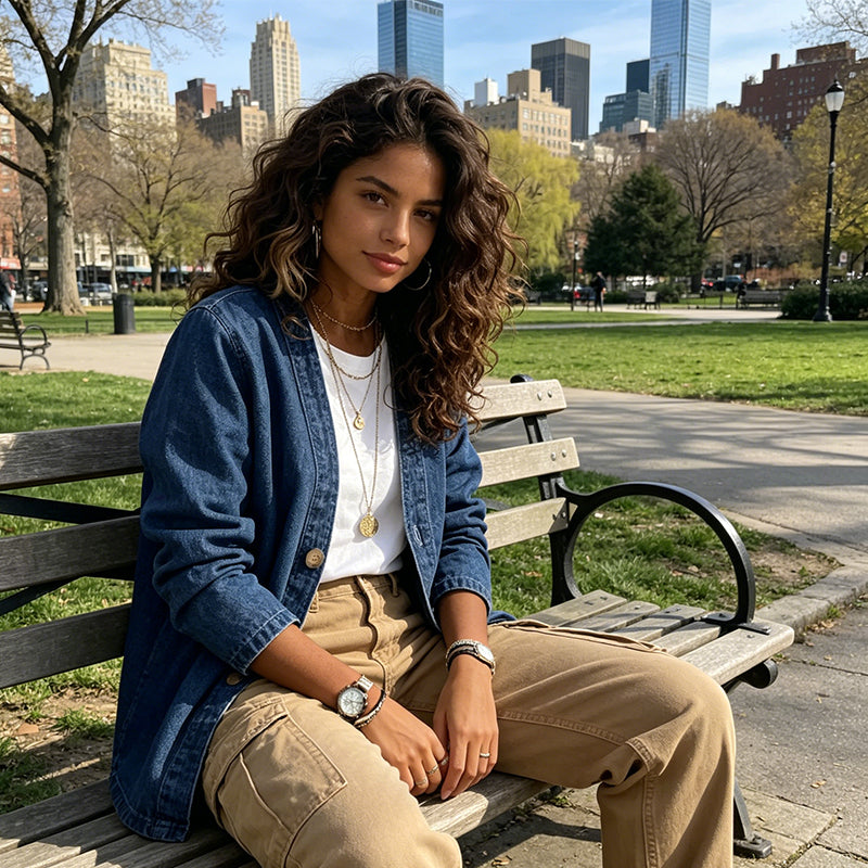 🧥 LIMITED TIME 50% OFF! ✨ Women's V-Neck Denim Jacket – Collarless Button Front, Breathable & Relaxed Fit 💙