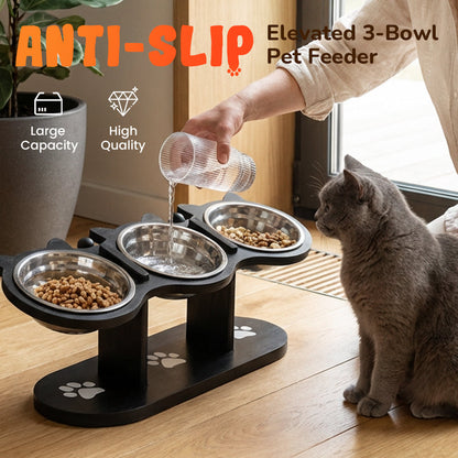 🐾🐱🐶 Non-slip elevated pet feeder 🥣 with 3 bowls 💖