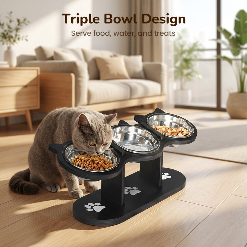 🐾🐱🐶 Non-slip elevated pet feeder 🥣 with 3 bowls 💖