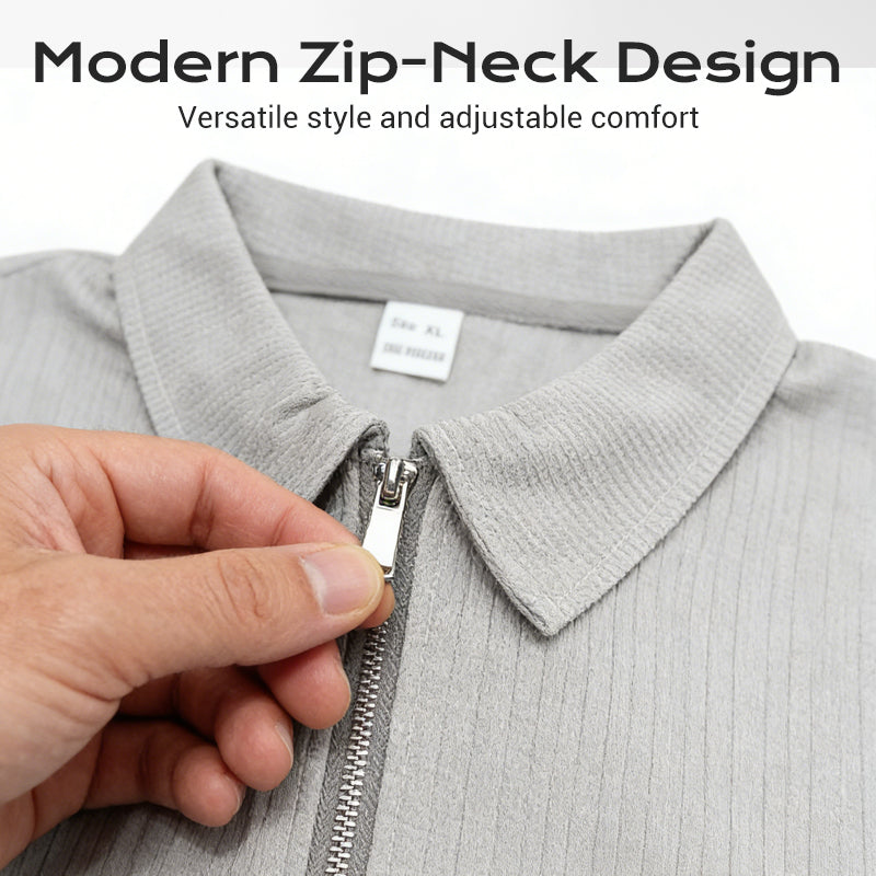 👔 LIMITED-TIME 50% OFF! ✨ Zip-Neck Shirt & Shorts Set – Casual, Summer, Waffle Knit ✨