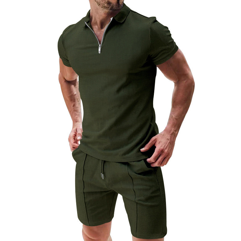 👔 LIMITED-TIME 50% OFF! ✨ Zip-Neck Shirt & Shorts Set – Casual, Summer, Waffle Knit ✨