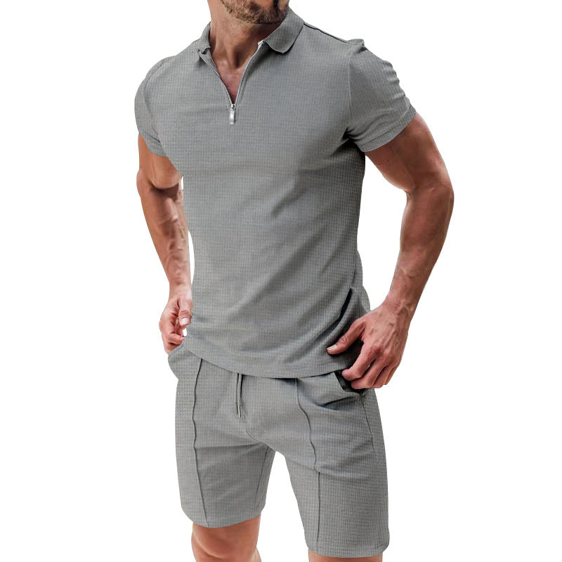 👔 LIMITED-TIME 50% OFF! ✨ Zip-Neck Shirt & Shorts Set – Casual, Summer, Waffle Knit ✨