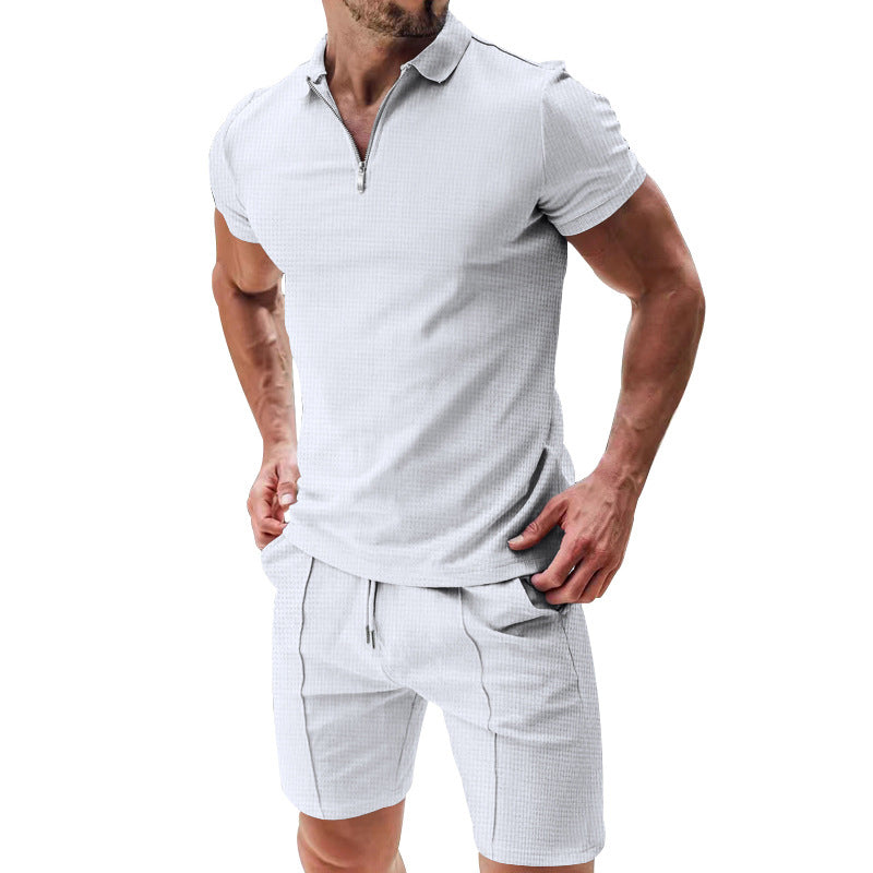 👔 LIMITED-TIME 50% OFF! ✨ Zip-Neck Shirt & Shorts Set – Casual, Summer, Waffle Knit ✨