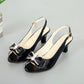 Women's Elegant Peep-Toe Slingback Sandals – Mid-Heel, Bow Detail & Adjustable Strap