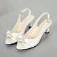 Women's Elegant Peep-Toe Slingback Sandals – Mid-Heel, Bow Detail & Adjustable Strap