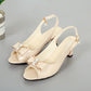 Women's Elegant Peep-Toe Slingback Sandals – Mid-Heel, Bow Detail & Adjustable Strap