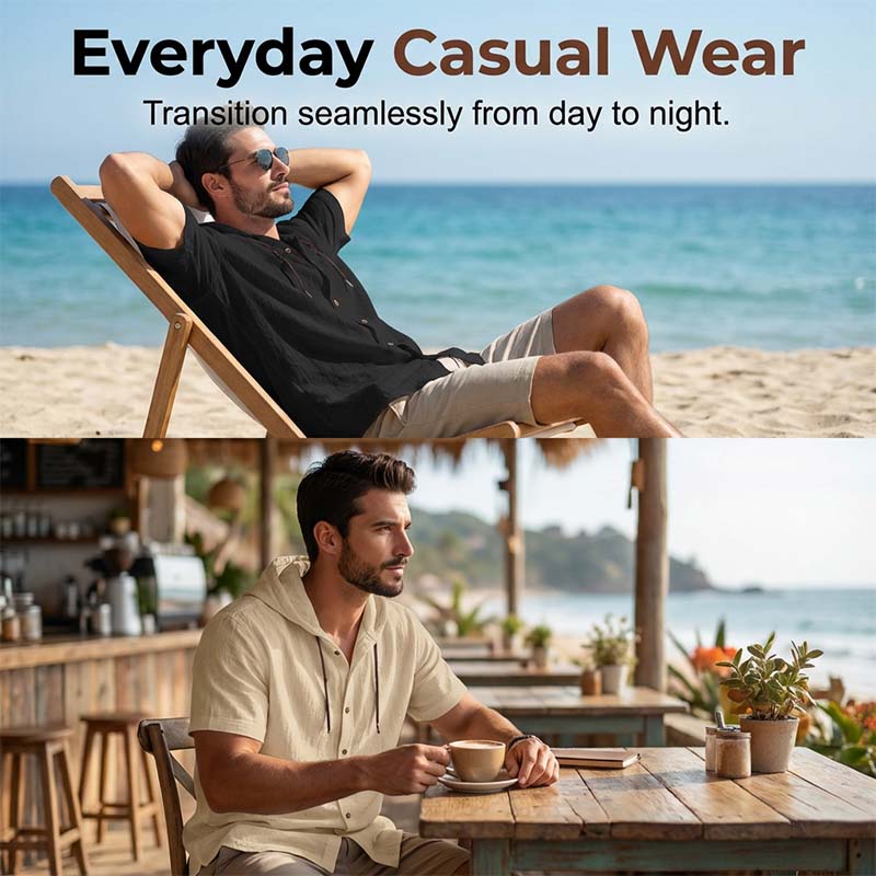 Men's Casual Short Sleeve Hoodie Shirt