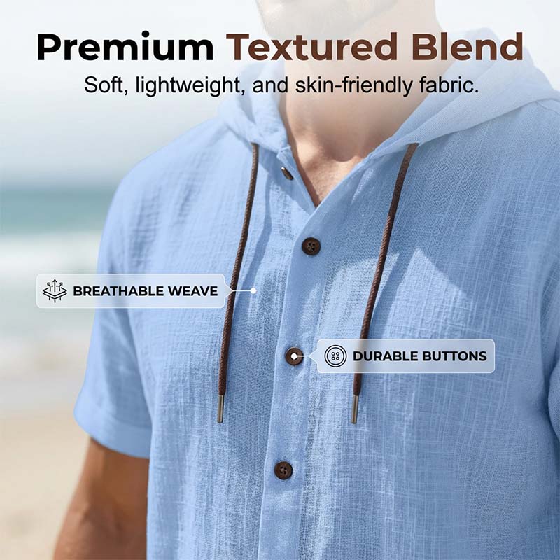 Men's Casual Short Sleeve Hoodie Shirt