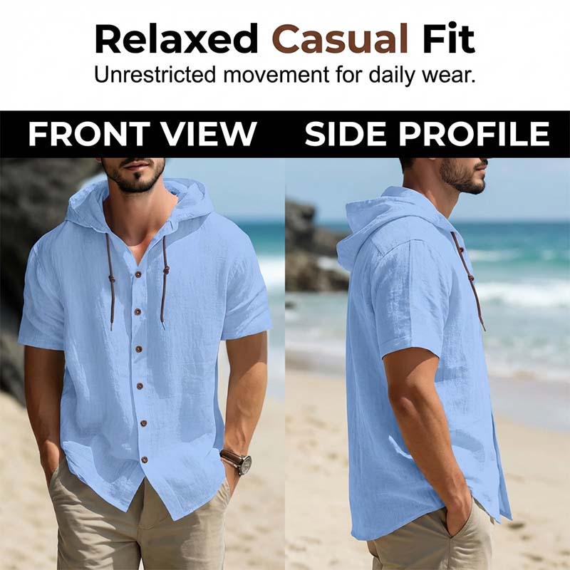 Men's Casual Short Sleeve Hoodie Shirt