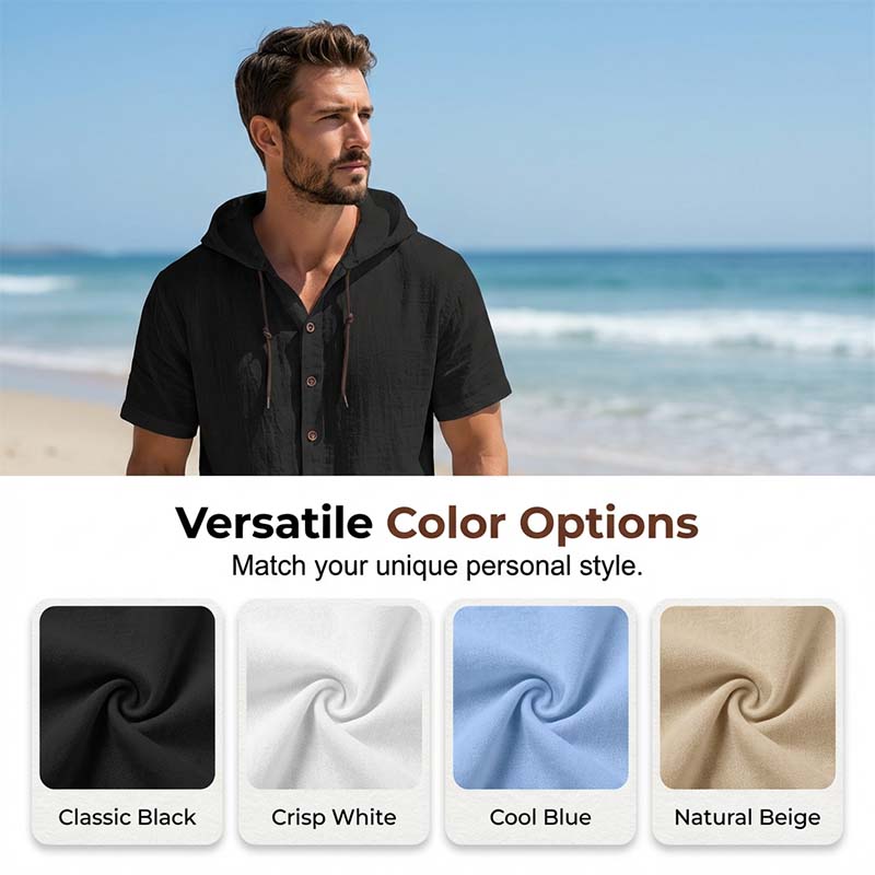 Men's Casual Short Sleeve Hoodie Shirt