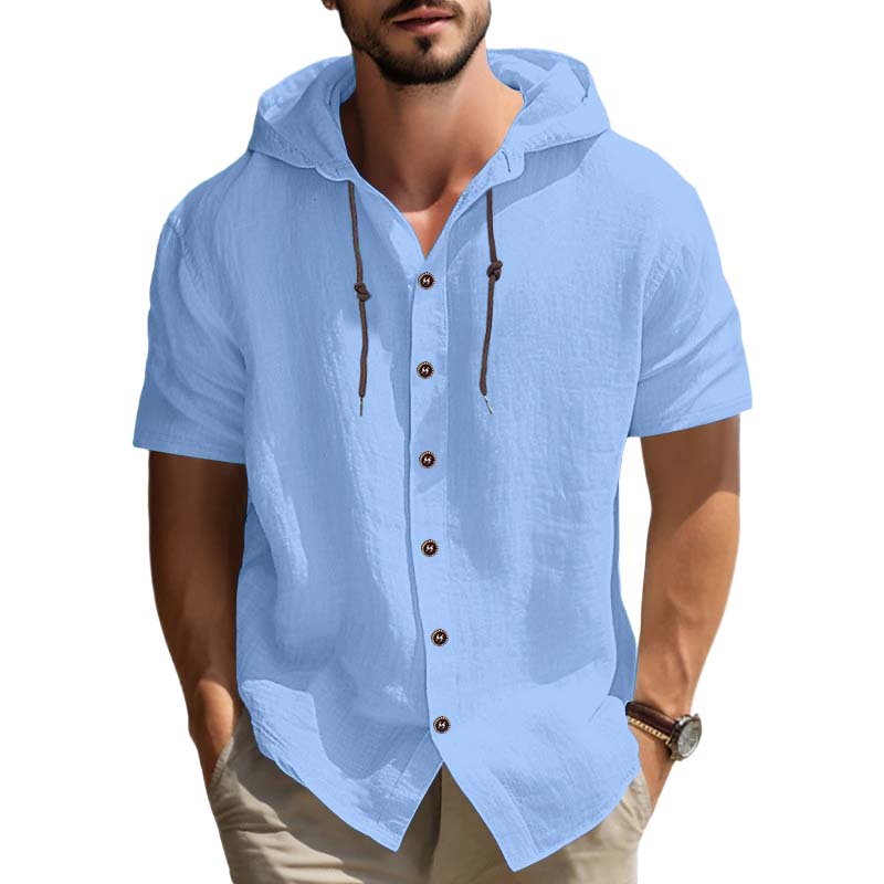 Men's Casual Short Sleeve Hoodie Shirt