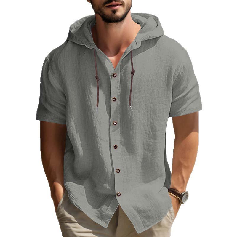 Men's Casual Short Sleeve Hoodie Shirt