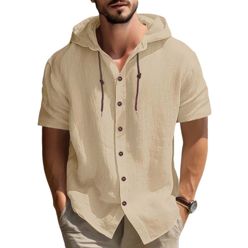 Men's Casual Short Sleeve Hoodie Shirt