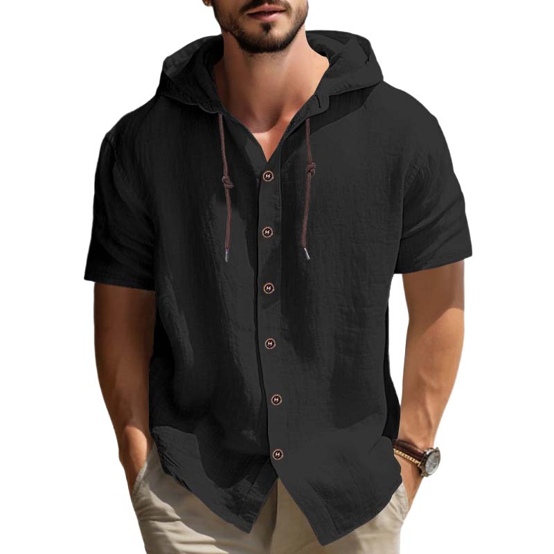 Men's Casual Short Sleeve Hoodie Shirt