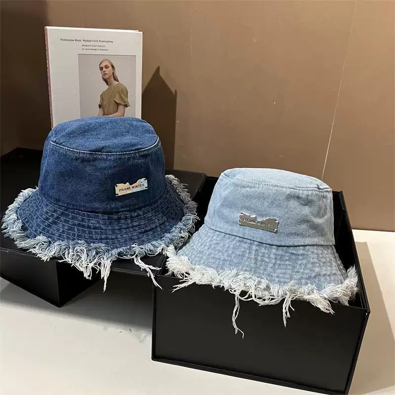Stylish Layered Fray Denim Sun Protection Hat