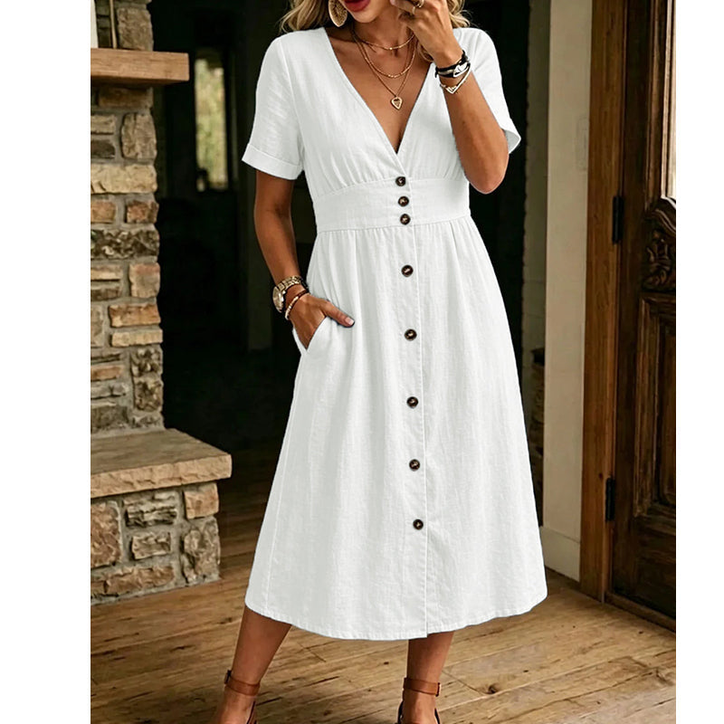👗Effortless Summer Chic – Women's Summer V-Neck Button-Down Dress☀️