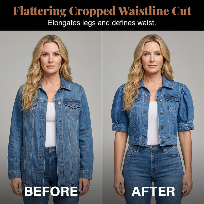 💃👖2026 New Style Arrival🔥 Women's Puff Short Sleeve Cropped Denim Jacket ✨