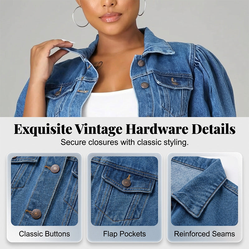 💃👖2026 New Style Arrival🔥 Women's Puff Short Sleeve Cropped Denim Jacket ✨