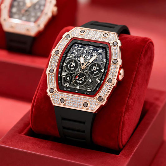 ⌚ LIMITED-TIME 50% OFF! ✨ Luxury Men's Tonneau-Shaped Watch – Rhinestone, Sleek, Bold 🪩