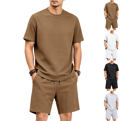 Men’s Solid Color Short Sleeve Crewneck Outfit
