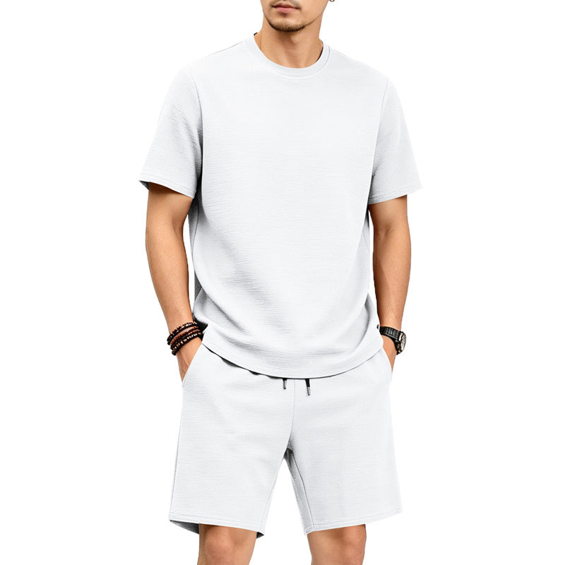 Men’s Solid Color Short Sleeve Crewneck Outfit