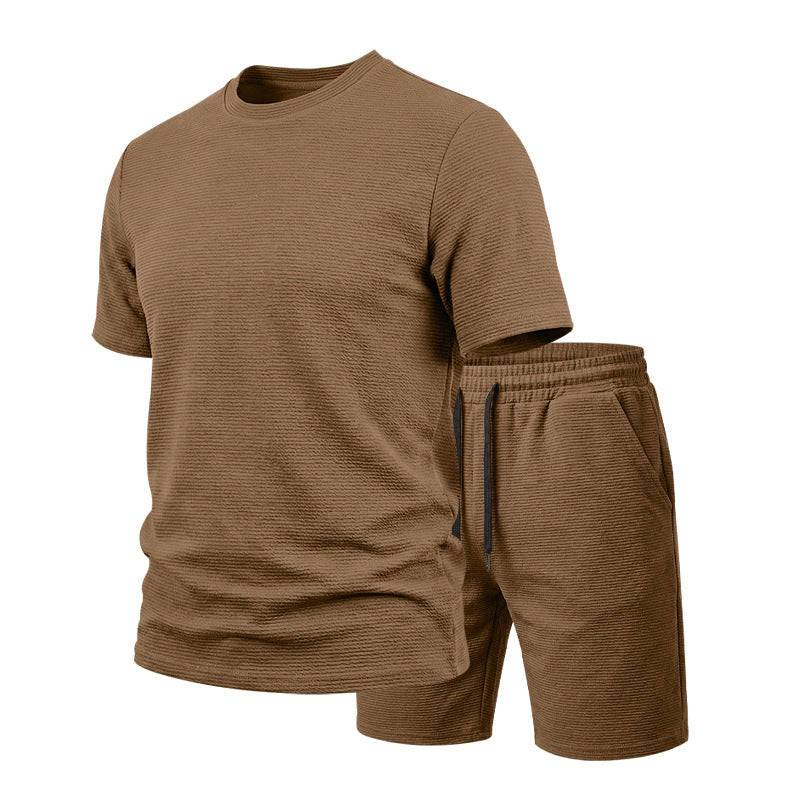 Men’s Solid Color Short Sleeve Crewneck Outfit