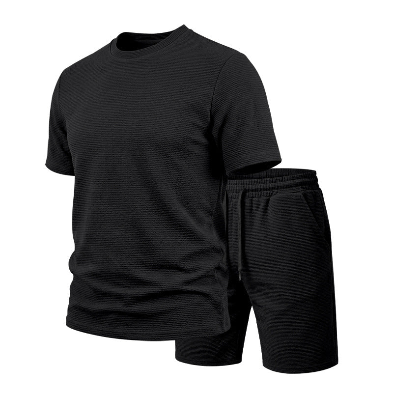Men’s Solid Color Short Sleeve Crewneck Outfit