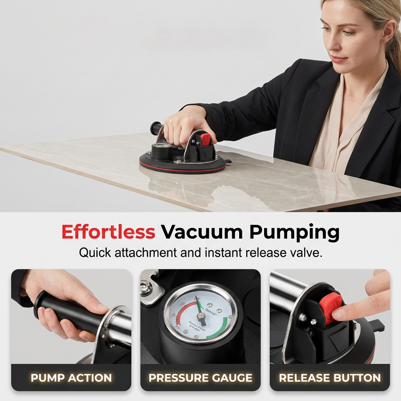 8-Inch Glass Vacuum Suction Cup with Pressure Gauge